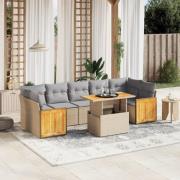 vidaXL Matgrupp för trädgården med dynor 8 delar beige konstrotting