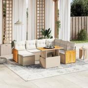 vidaXL Matgrupp för trädgården med dynor 8 delar beige konstrotting