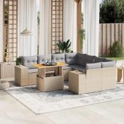 vidaXL Soffgrupp för trädgården med dynor 9 delar beige konstrotting