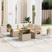 vidaXL Soffgrupp för trädgården med dynor 6 delar beige konstrotting