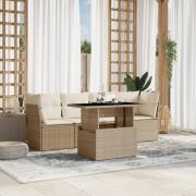 vidaXL Soffgrupp för trädgården med dynor 5 delar beige konstrotting