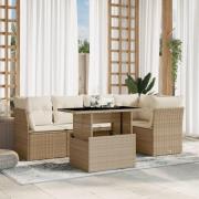 vidaXL Soffgrupp för trädgården med dynor 6 delar beige konstrotting