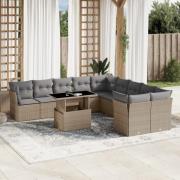 vidaXL Loungegrupp för trädgården m. dynor 11 delar beige konstrotting