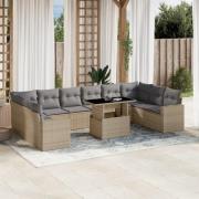 vidaXL Loungegrupp för trädgården m. dynor 11 delar beige konstrotting