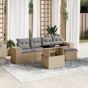 vidaXL Soffgrupp för trädgården med dynor 6 delar beige konstrotting