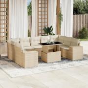 vidaXL Soffgrupp för trädgård med dynor 10 delar beige konstrotting