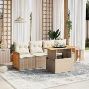 vidaXL Soffgrupp för trädgården med dynor 5 delar beige konstrotting