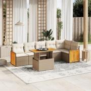 vidaXL Matgrupp för trädgården med dynor 7 delar beige konstrotting