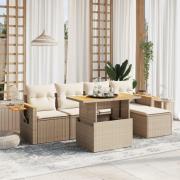 vidaXL Soffgrupp för trädgården med dynor 6 delar beige konstrotting