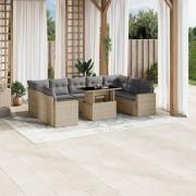 vidaXL Soffgrupp för trädgård med dynor 10 delar beige konstrotting