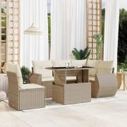 vidaXL Soffgrupp för trädgården med dynor 6 delar beige konstrotting