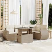 vidaXL Soffgrupp för trädgården med dynor 6 delar beige konstrotting