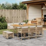 vidaXL Matgrupp för trädgården med dynor 11 delar beige konstrotting