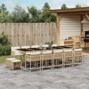 vidaXL Matgrupp för trädgården med dynor 15 delar beige konstrotting