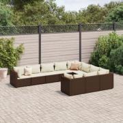 vidaXL Loungegrupp 10 delar med brun dynor konstrotting