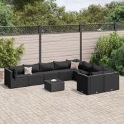 vidaXL Loungegrupp 10 delar med svarta dynor konstrotting