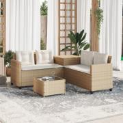 vidaXL Trädgårdssoffa med bord och dynor L-formad beige konstrotting