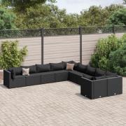 vidaXL Loungegrupp 10 delar med svarta dynor konstrotting