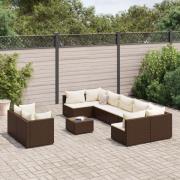 vidaXL Loungegrupp 10 delar med brun dynor konstrotting
