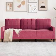 vidaXL 3-sitssoffa vinröd 180 cm sammet