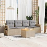 vidaXL Soffgrupp för trädgård med dynor 5 delar mixbeige konstrotting
