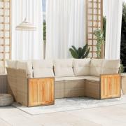 vidaXL Soffgrupp för trädgården med dynor 6 delar beige konstrotting