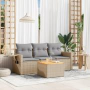 vidaXL Soffgrupp för trädgård med dynor 4 delar mixbeige konstrotting