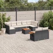 vidaXL Loungegrupp 10 delar med svarta dynor konstrotting