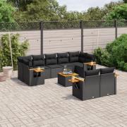vidaXL Loungegrupp 10 delar med svarta dynor konstrotting