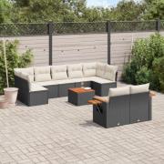 vidaXL Loungegrupp 10 delar med svarta dynor konstrotting