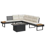 vidaXL Loungegrupp med dynor 2 delar svart konstrotting glas