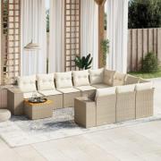 vidaXL Loungegrupp för trädgården m. dynor 11 delar beige konstrotting