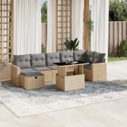 vidaXL Matgrupp för trädgården med dynor 8 delar beige konstrotting