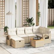 vidaXL Matgrupp för trädgården med dynor 7 delar beige konstrotting