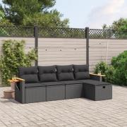 vidaXL Loungegrupp för trädgården med dynor 5 delar svart konstrotting
