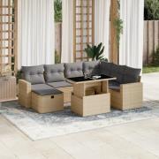 vidaXL Matgrupp för trädgården med dynor 8 delar beige konstrotting