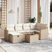 vidaXL Matgrupp för trädgården med dynor 7 delar beige konstrotting