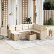 vidaXL Matgrupp för trädgården med dynor 8 delar beige konstrotting