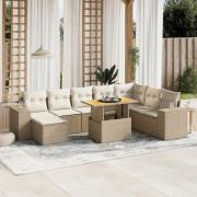 vidaXL Soffgrupp för trädgården med dynor 9 delar beige konstrotting