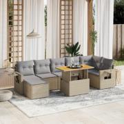 vidaXL Matgrupp för trädgården med dynor 8 delar beige konstrotting