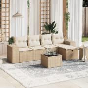 vidaXL Soffgrupp för trädgården med dynor 6 delar beige konstrotting
