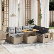 vidaXL Matgrupp för trädgården med dynor 8 delar beige konstrotting