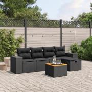 vidaXL Loungegrupp med dynor 6 delar svart konstrotting