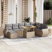 vidaXL Soffgrupp för trädgården med dynor 9 delar beige konstrotting