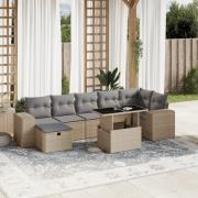vidaXL Matgrupp för trädgården med dynor 8 delar beige konstrotting
