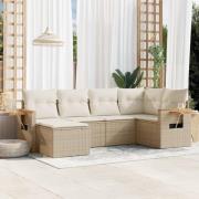 vidaXL Soffgrupp för trädgården med dynor 6 delar beige konstrotting