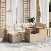 vidaXL Matgrupp för trädgården med dynor 7 delar beige konstrotting