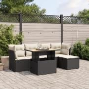 vidaXL Loungegrupp med dynor 6 delar svart konstrotting