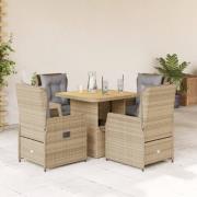 vidaXL Matgrupp för trädgården med dynor 5 delar beige konstrotting