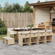 vidaXL Matgrupp för trädgården med dynor 13 delar beige konstrotting